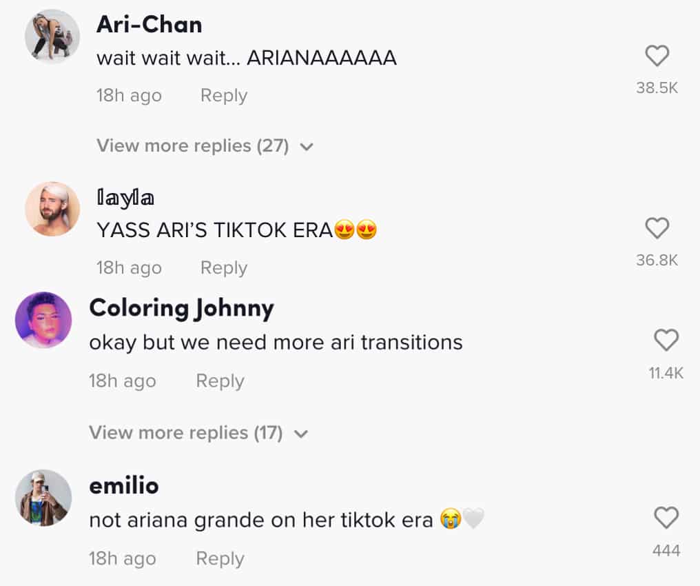 Comments on an Ariana Grande video