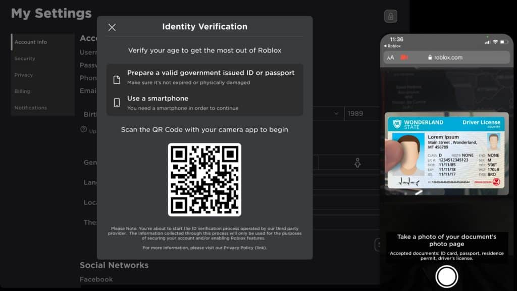 Age verification process in Roblox