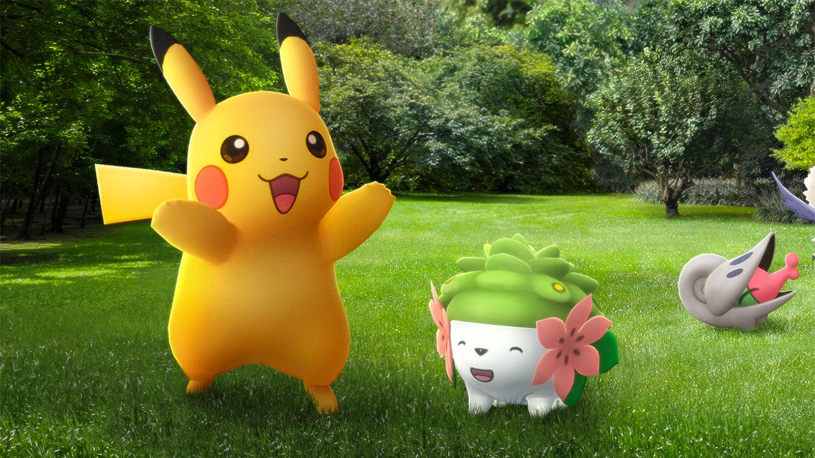 Pikachu and Shaymin appearing in the Pokemon Go Fest 2022 Special Research story
