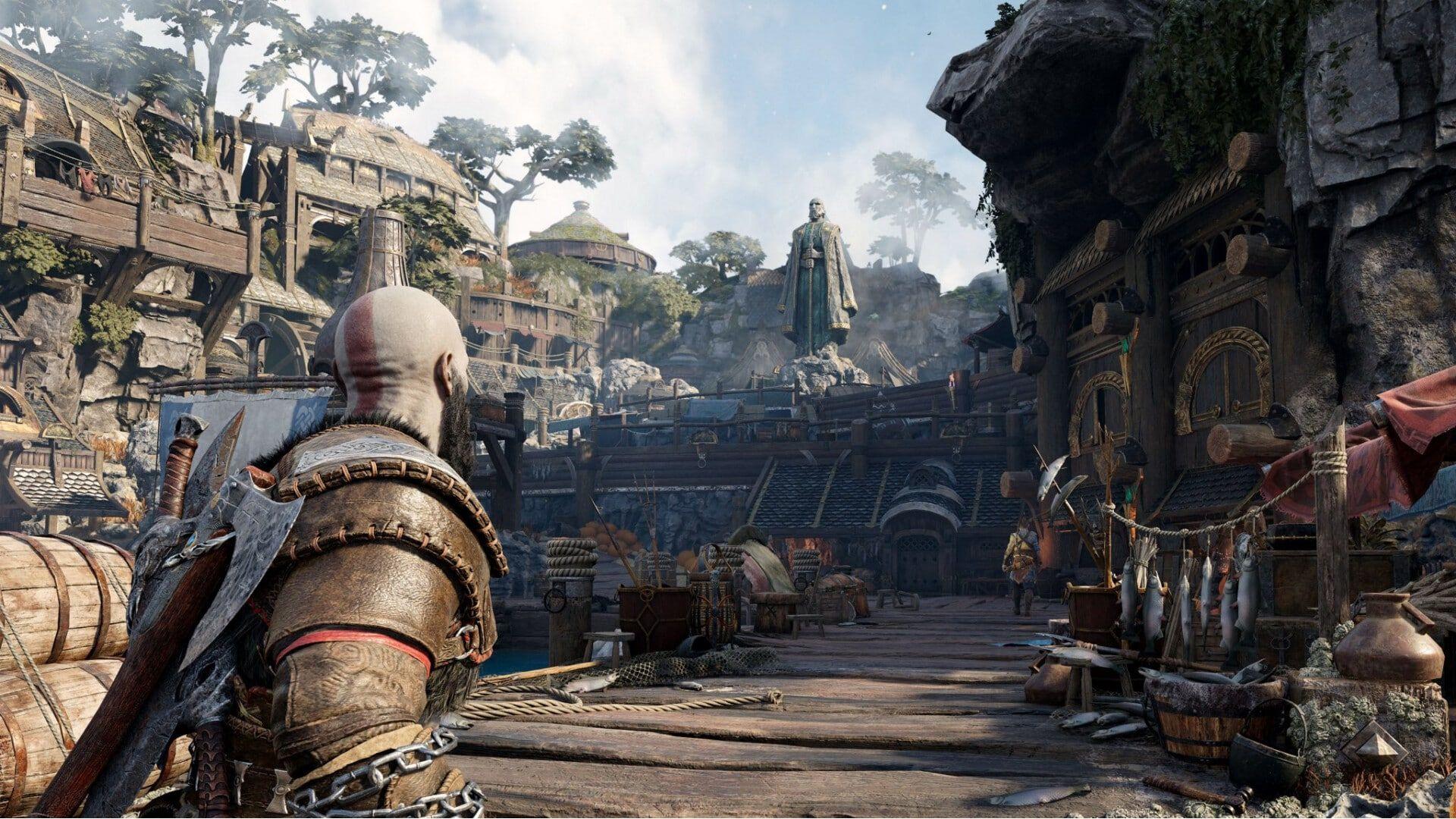 kratos in god of war ragnarok village