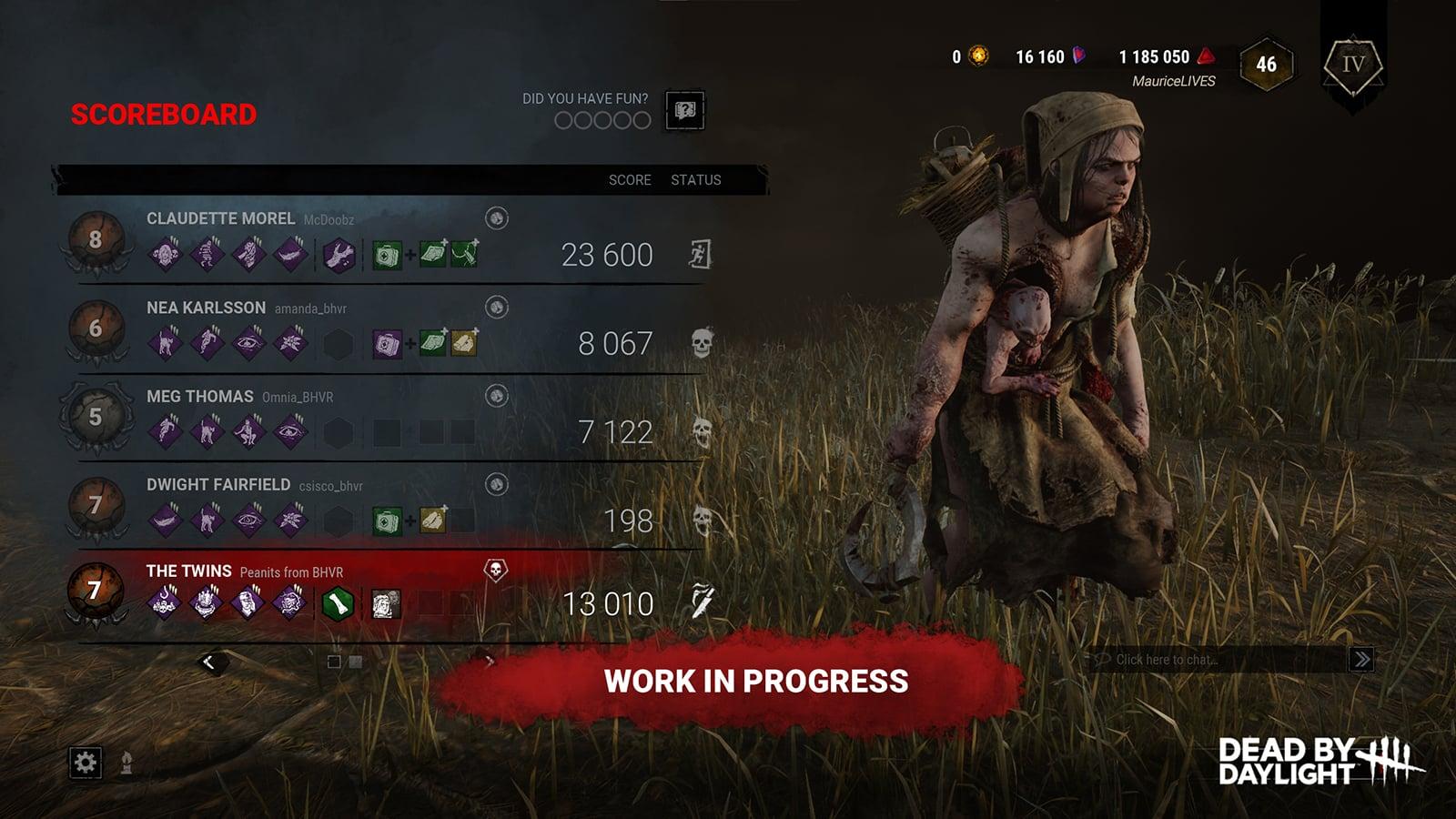 The Twins in the post-game match UI menu in DbD