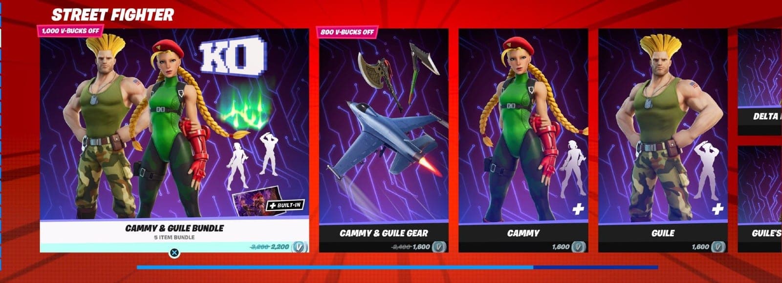 An image of street fighter bundles in the Fortnite item shop on June 28, 2022.