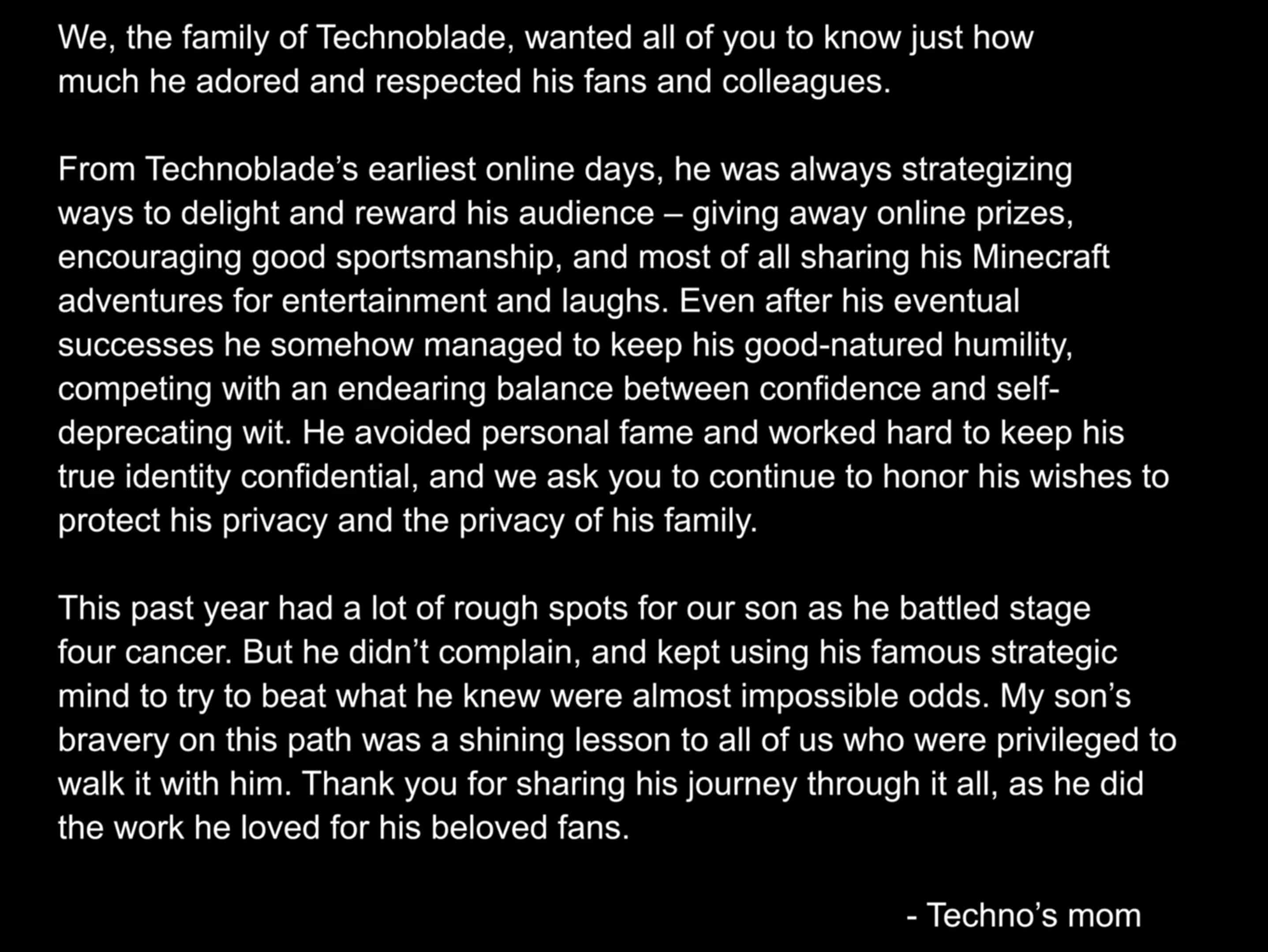 Technoblade's funeral video, Minecraft r Technoblade Passes Away  from Cancer