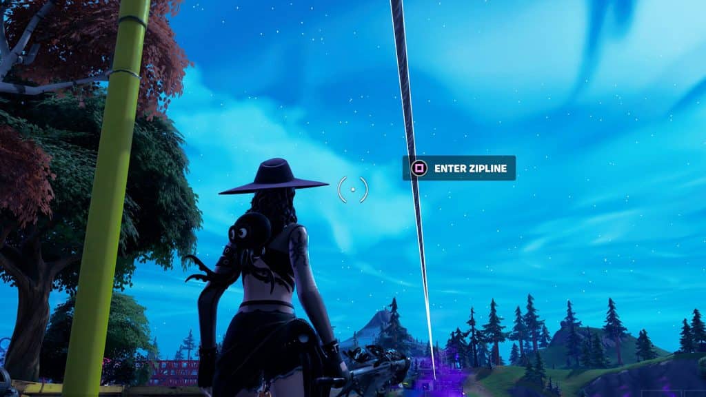 A Fortnite player at a zipline location