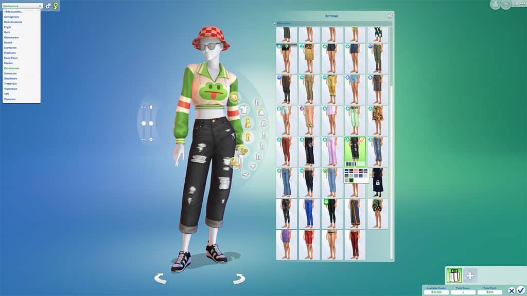 The user interface to create outfits to sell on Trendi in The Sims 4