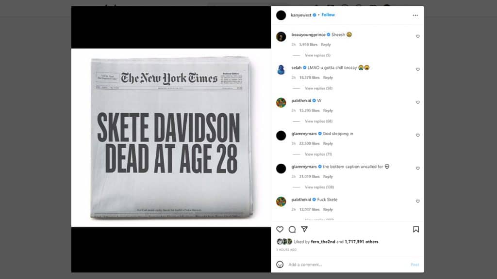 skete davidson kanye instagram