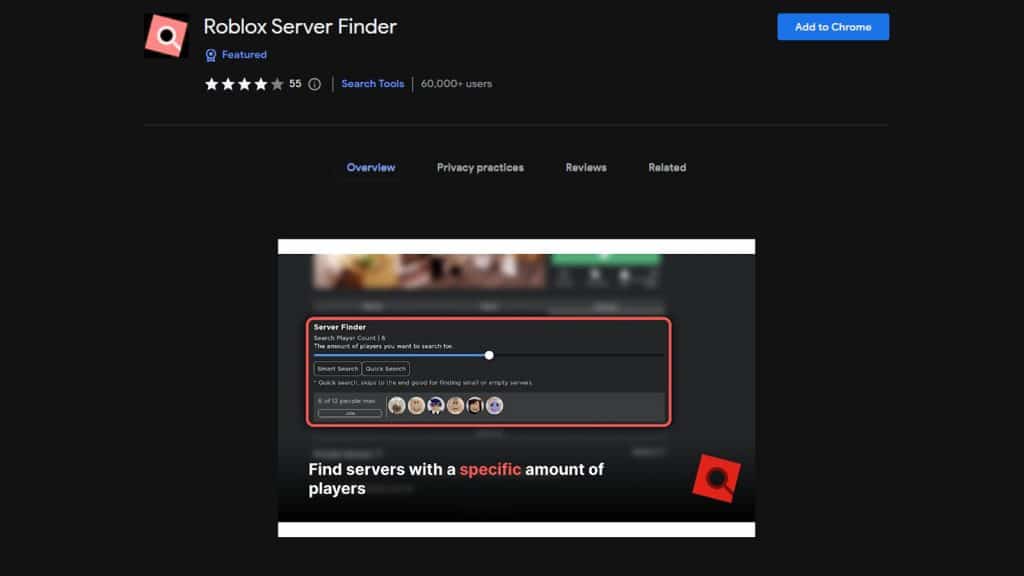 an image of Roblox Server Finder extension