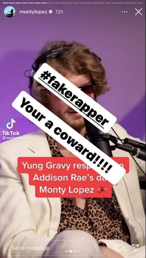 monty lopez instagram story yung gravy