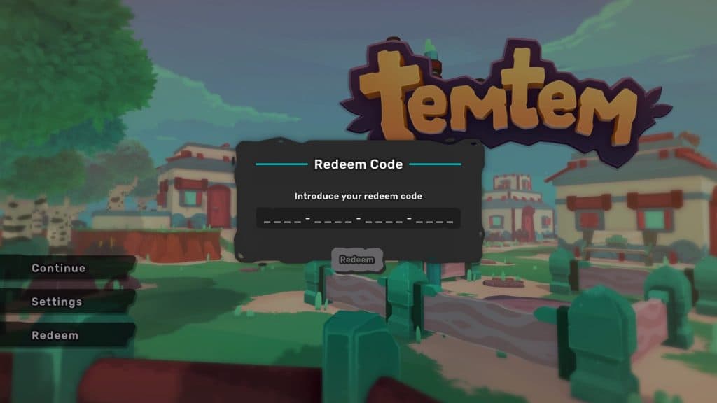 An image of the code redeem page in Temtem.