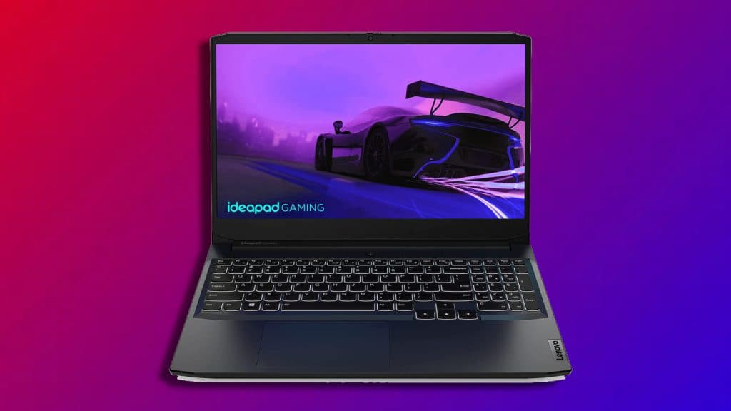 Lenovo IdeaPad Gaming 3 budget gaming laptop on a gradient background