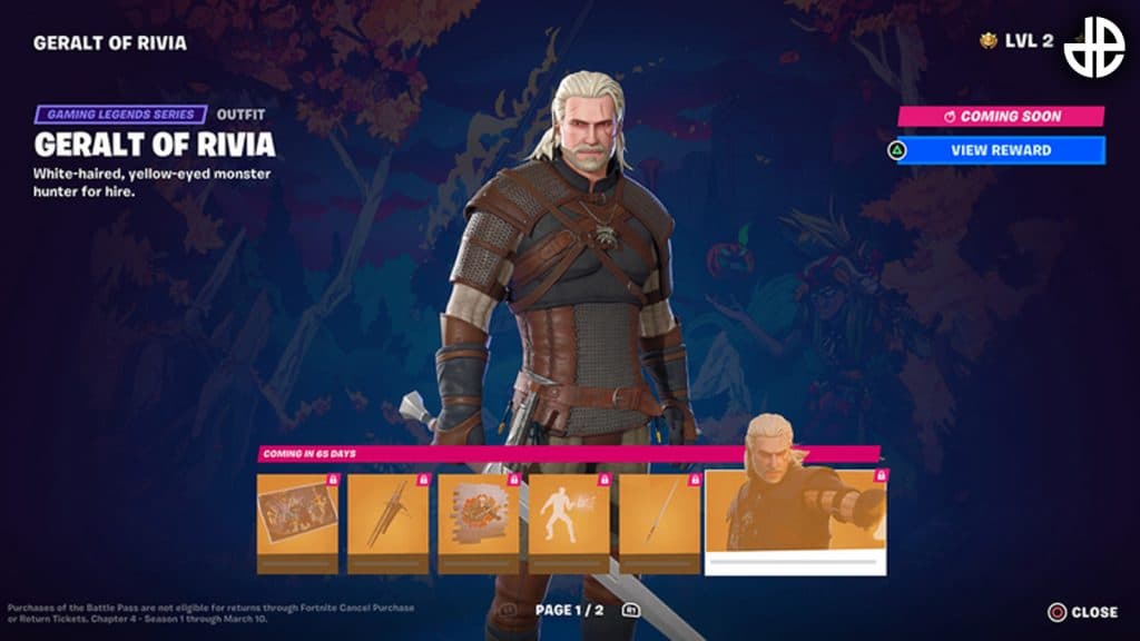 Unlock Geralt of Rivia in the Fortnite Battle Royale Chapter 4 Season 1  Battle Pass!