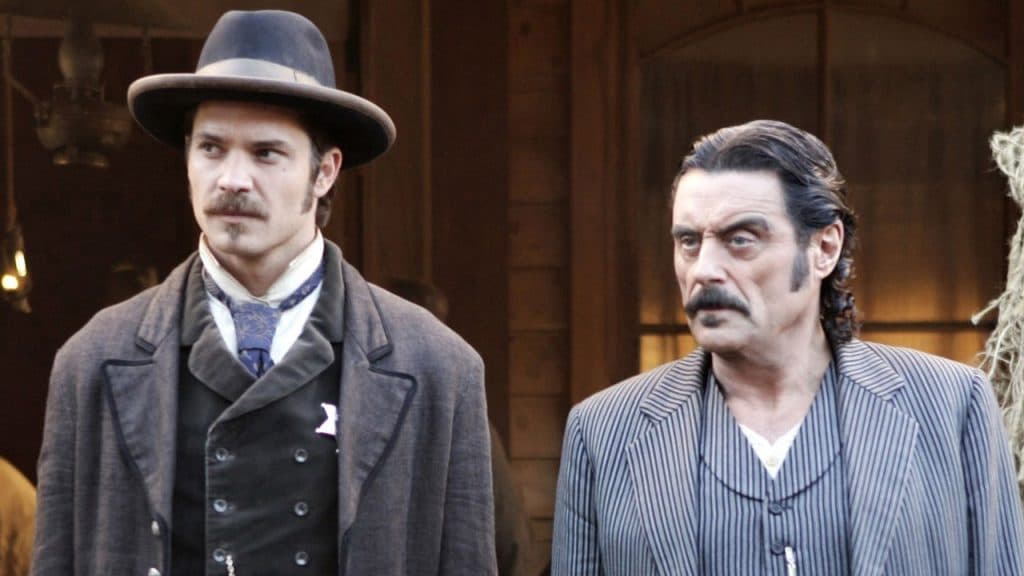 Timothy Olyphant and Ian McShane in Deadwood.
