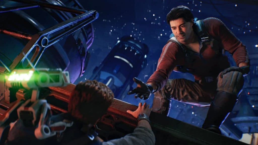 bode kunda reaching for cal's hand in star wars jedi survivor