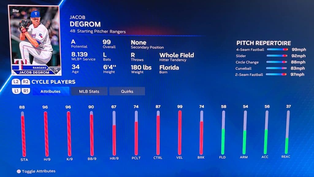 Jacob DeGrom in MLB The Show 23.