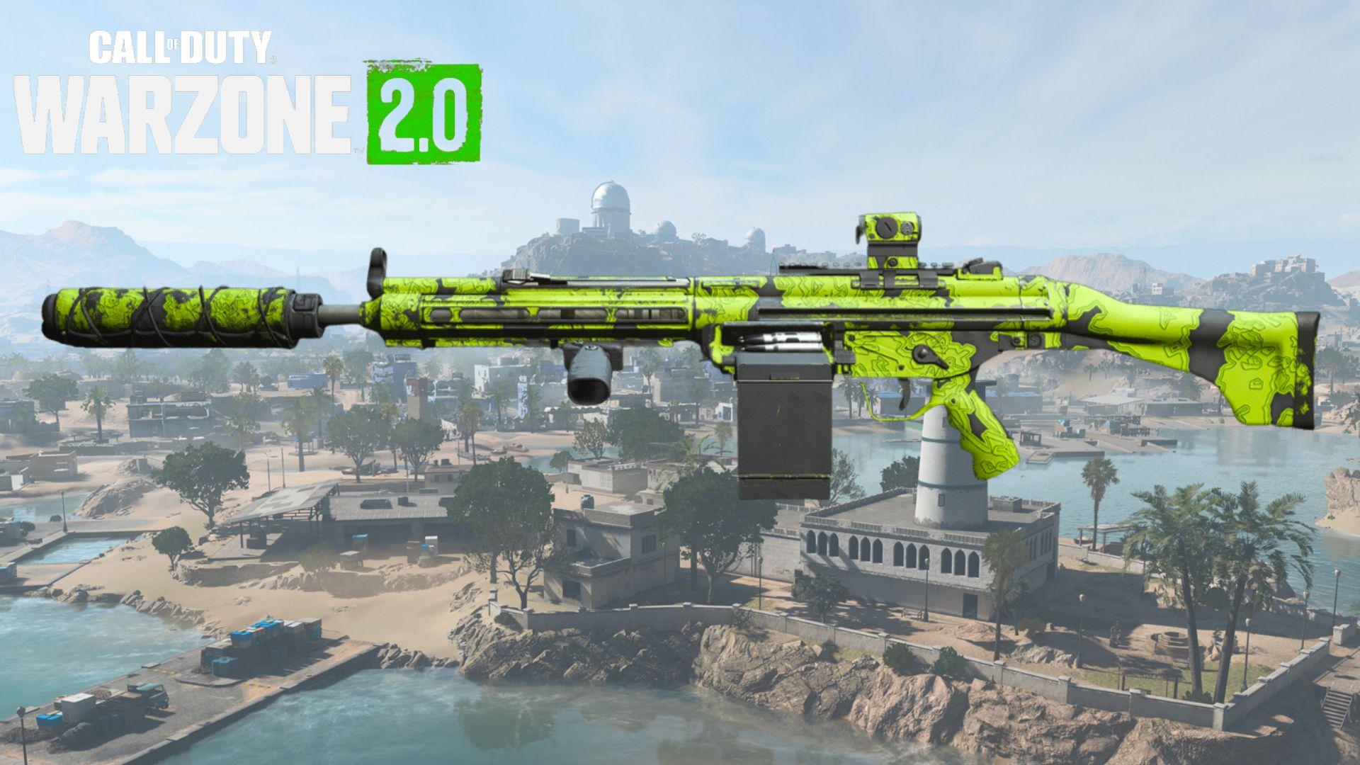 Warzone 2 rapp h lmg in green on al mazrah map