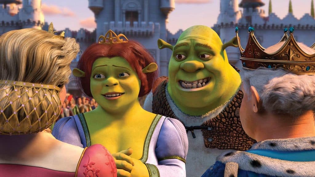 Shrek, fiona, and fiona's parents meet in Shrek 2