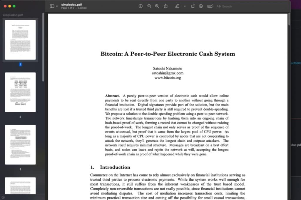 The Bitcoin whitepaper on macOS