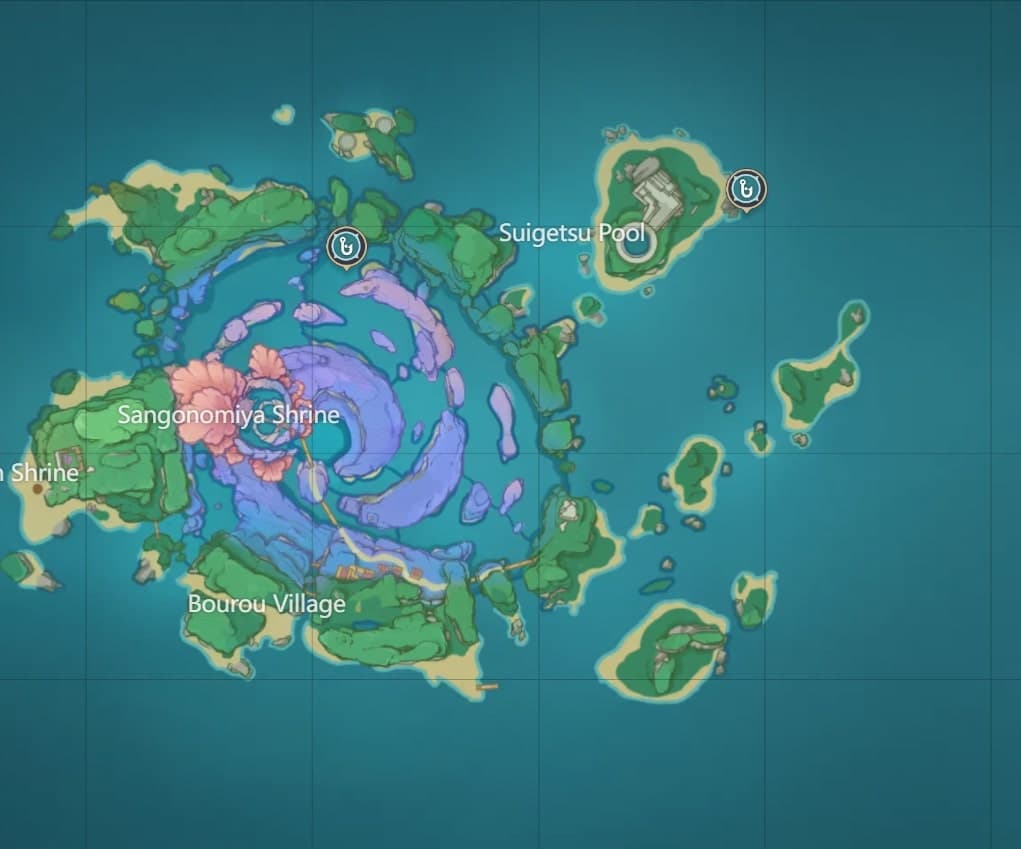 Every major fishing spot in Watatsumi Island marked via Tevyat Interactive Map