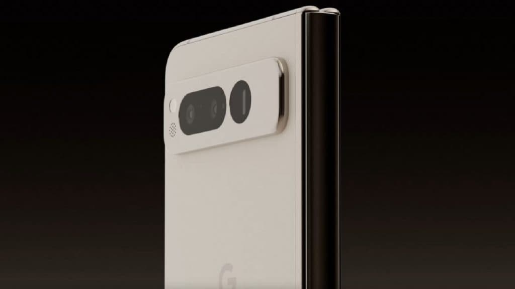 Pixel Fold rear camera setup shown on a gradient background