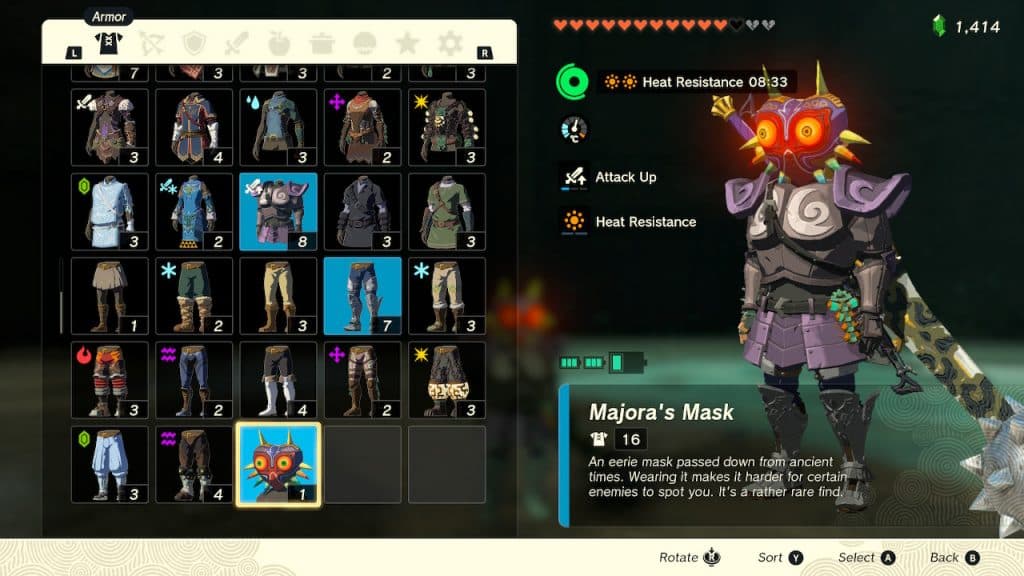 Majora's Mask in the inventory screen