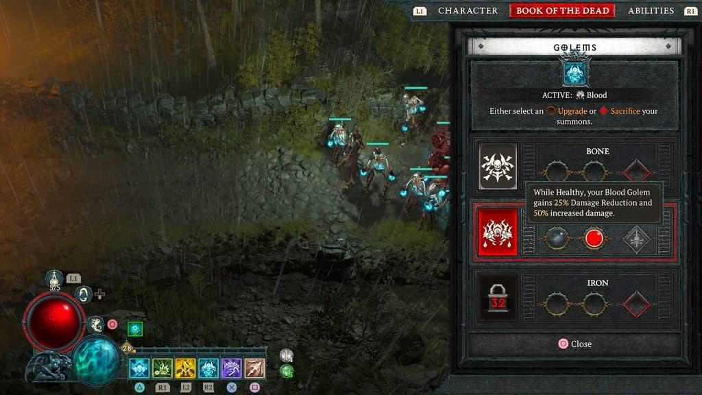 Golem upgrades in Necromancer's Book of the Dead in Diablo 4