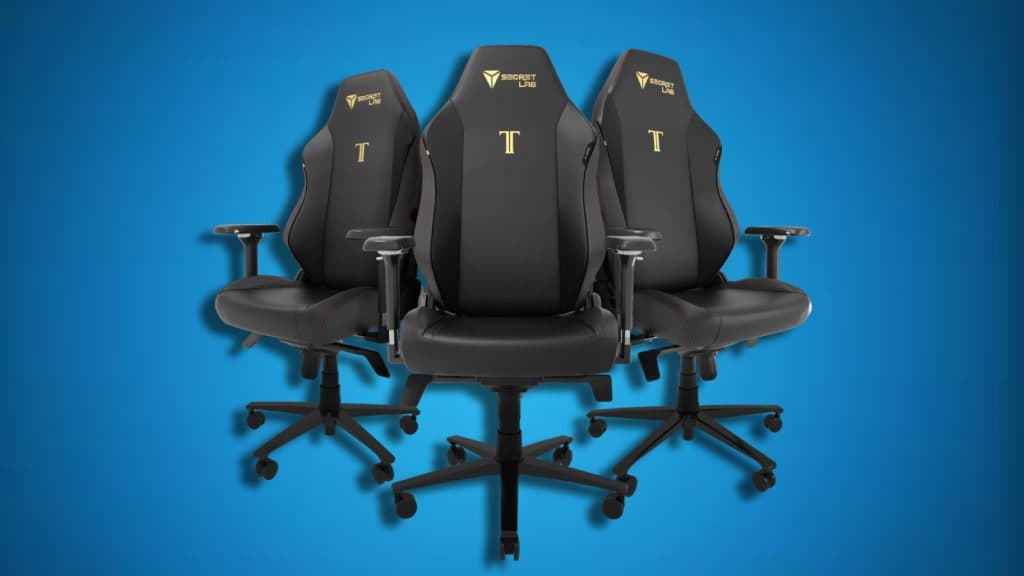 Multiple Secretlab titan evo gaming chairs on a blue background