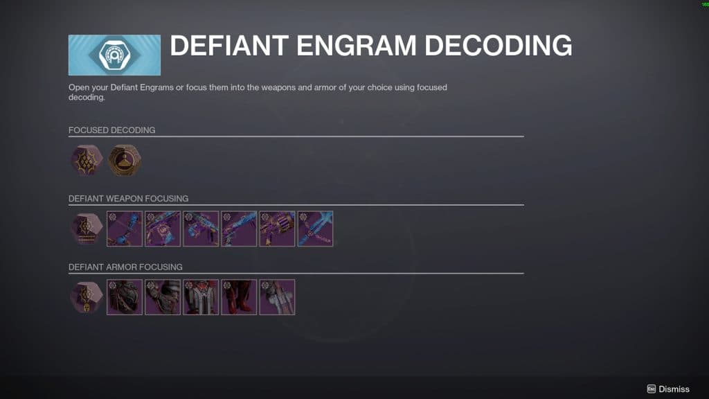 destiny 2 war table rewards for focusing defiant engrams