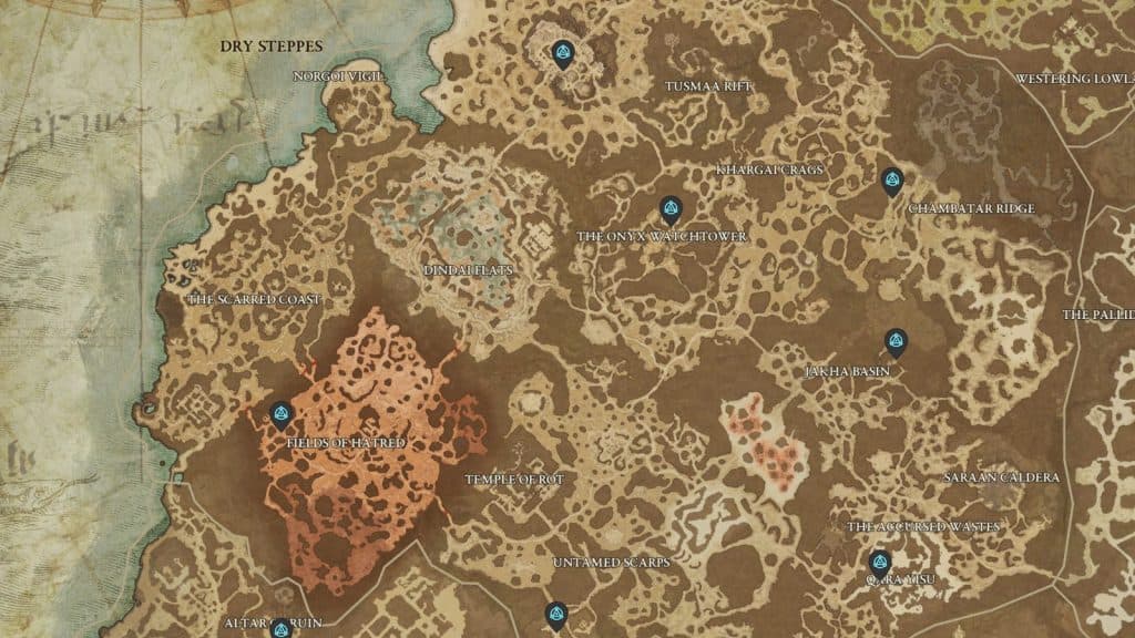 Dry Steppes Waypoints locations in Diablo 4