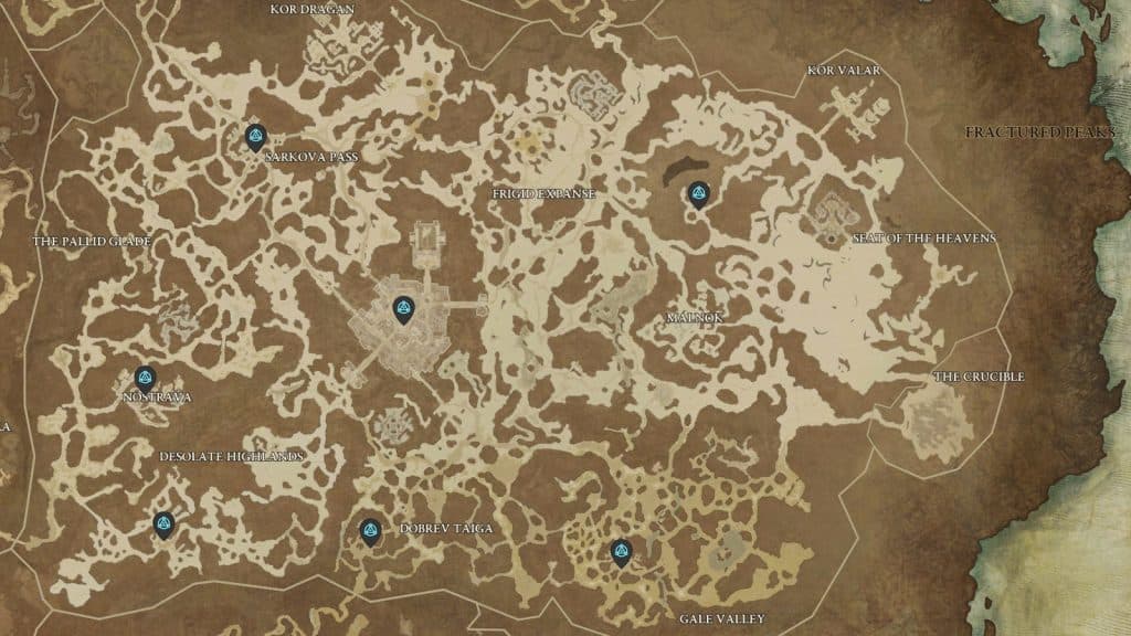 Fractured Peaks Waypoints locations in Diablo 4