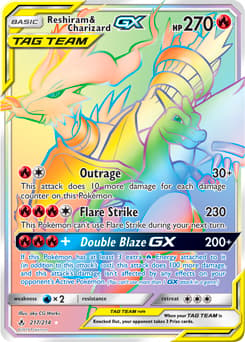 Pokemon Reshiram and Charizard GX Rainbow Card
