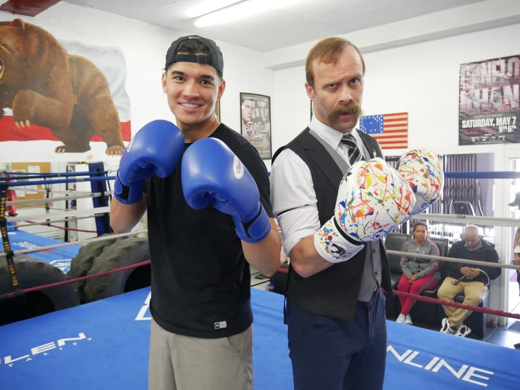 Dad and Alex Wassabi pose for Creator Clash media workout