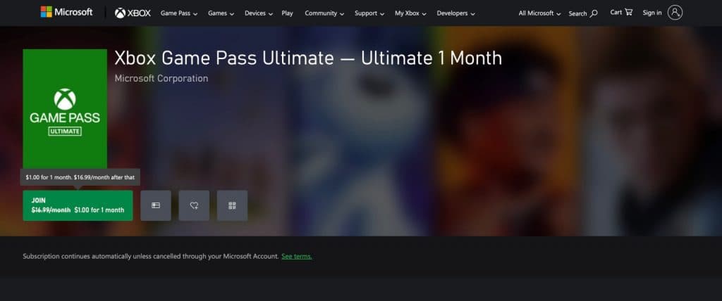 Xbox Game Pass Ultimate 1 month TRIAL at a good price