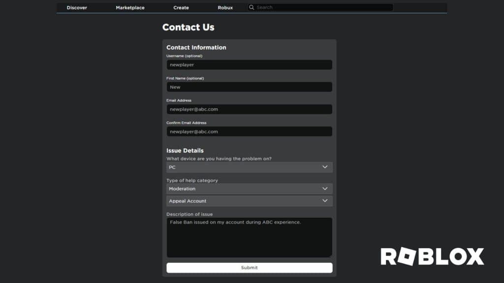 Contact Us - Roblox