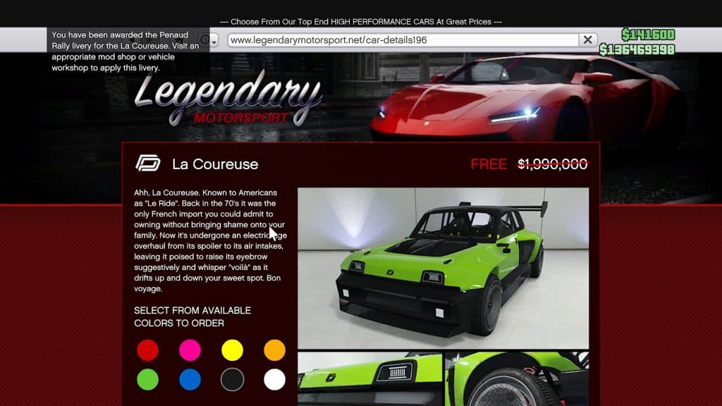 Get the New Penaud La Coureuse Sports Car, a Free Auto Shop Car