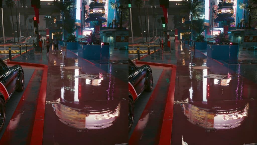 water reflections in cyberpunk on nvidia dlss 3.5