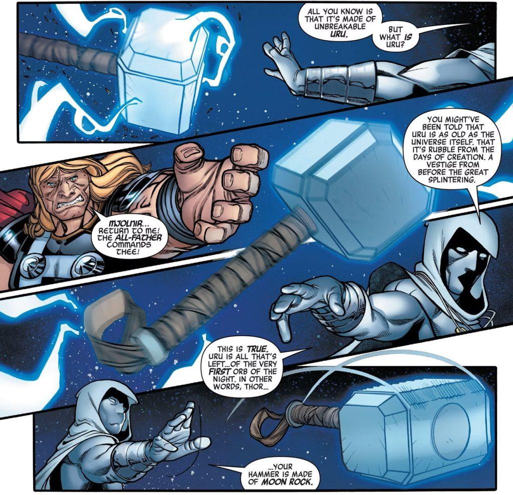 Moon Knight steals Mjolnir from Thor