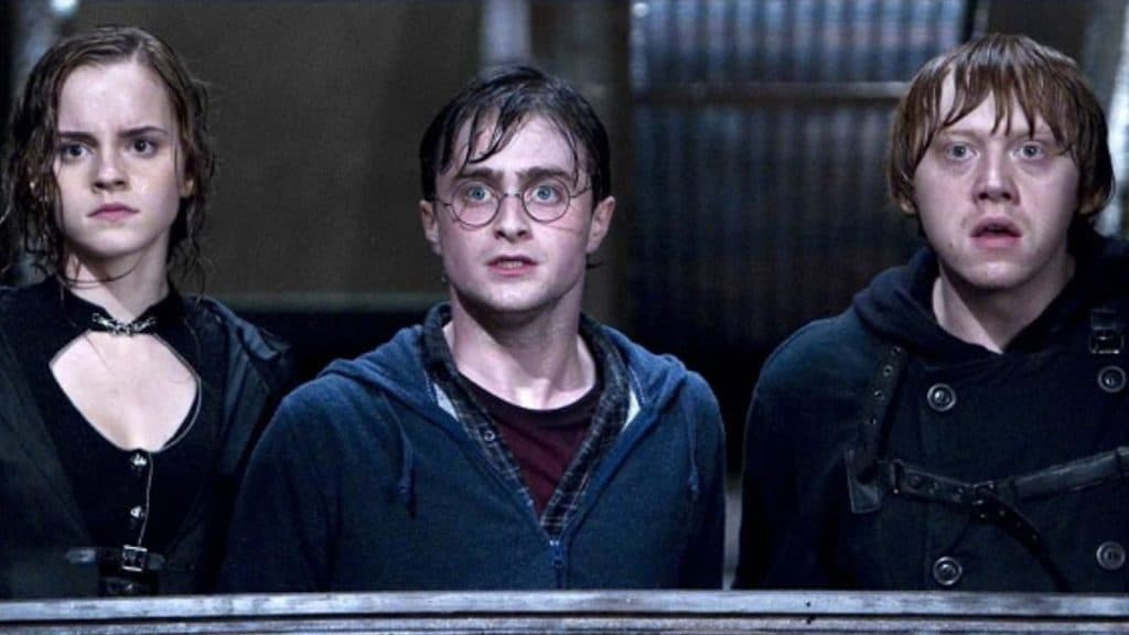 Harry, Hermione, and Ron in the Deathly Hallows