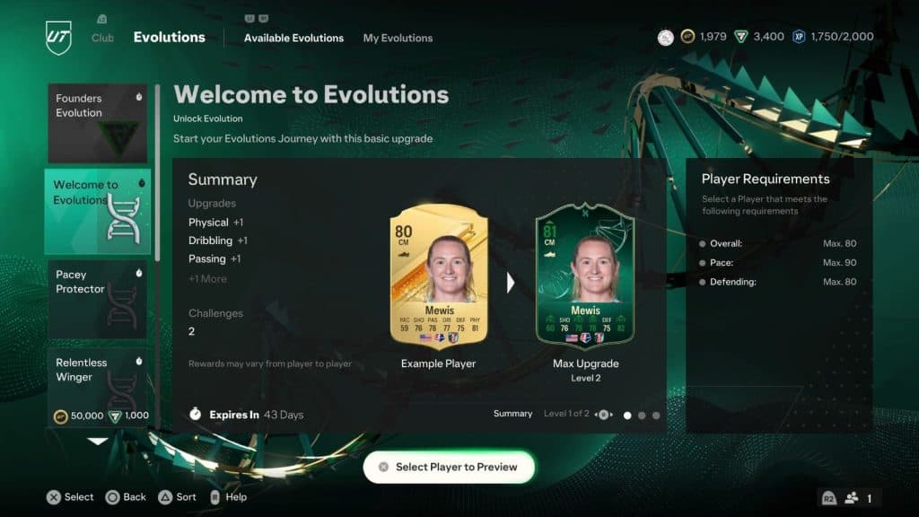 Evolutions menu in EA FC 24 Ultimate Team
