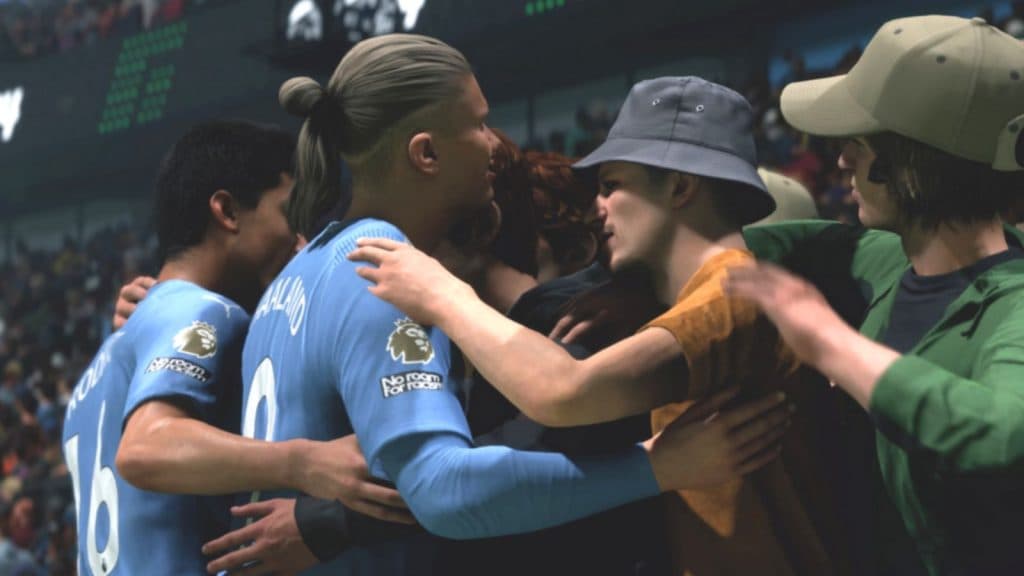 Haaland celebrating with fans in EA FC 24