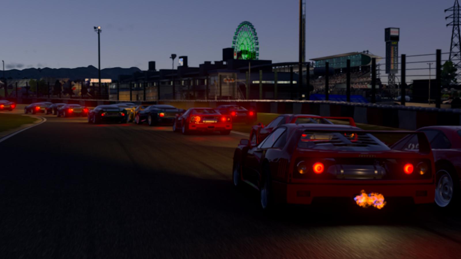 Forza motorsport night race at Suzuka in classic supercars.