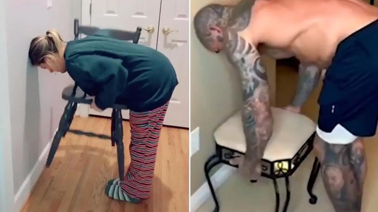 TikTok users doing the viral TikTok chair challenge