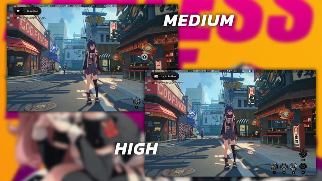 Zenless Zone Zero Steam Deck Screenshot comparison between high and medium
