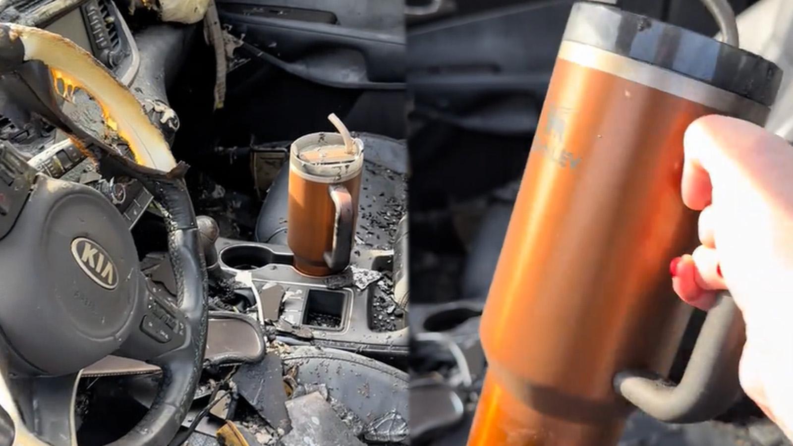 Stanley offers to replace woman's car after fire leaves brand's tumbler  untouched - Dexerto