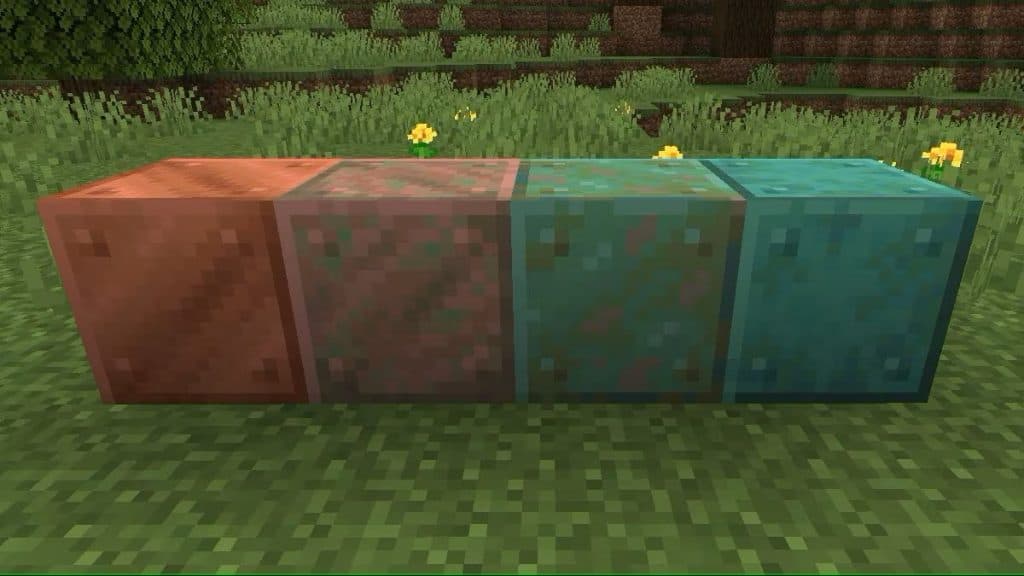 Different forms of oxidized copper in Minecraft