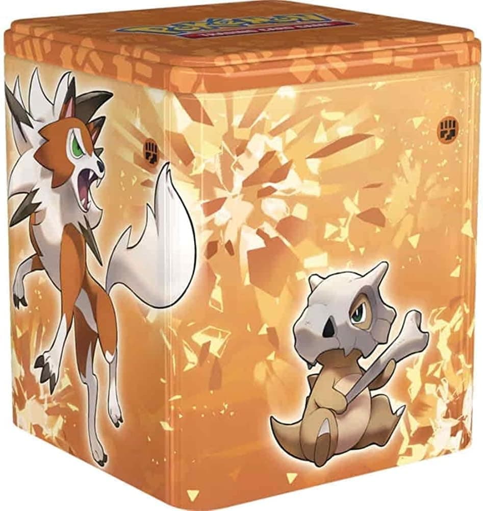 Stacking Pokemon TCG tin, Cubone and Lycanrock