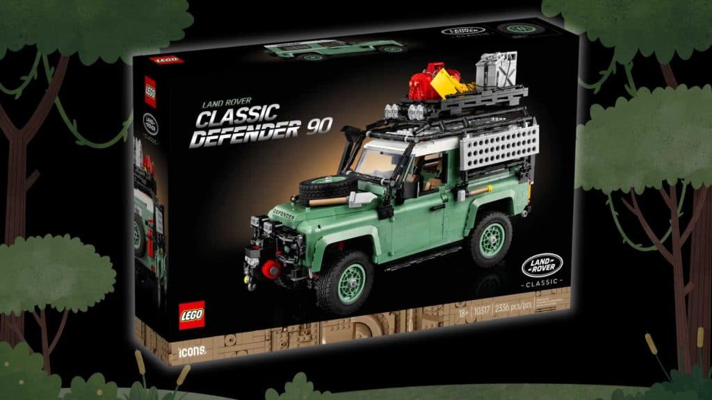 Lego icon Land Rover Classic Defender 90 on nature background