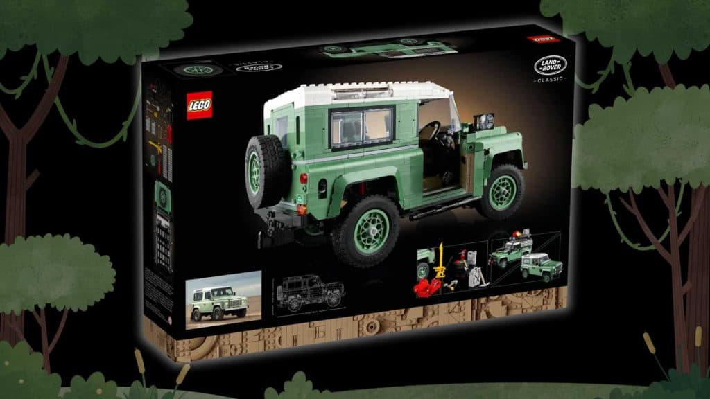 Lego icon Land Rover Classic Defender 90 on nature background