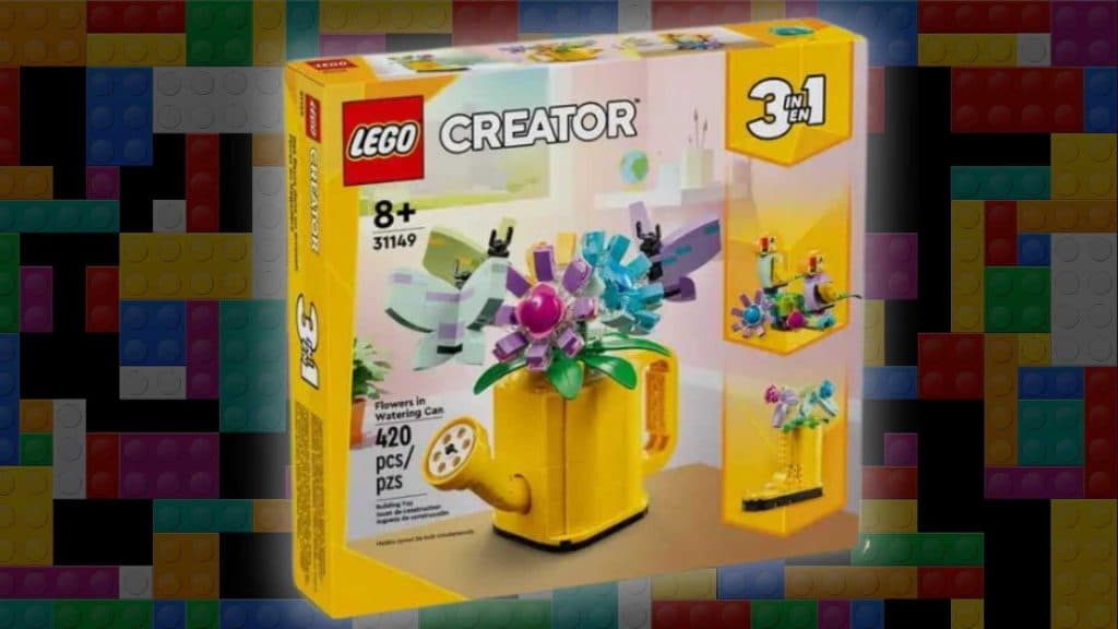 LEGO Creator 3in1 Flowers in Watering Can on a LEGO background