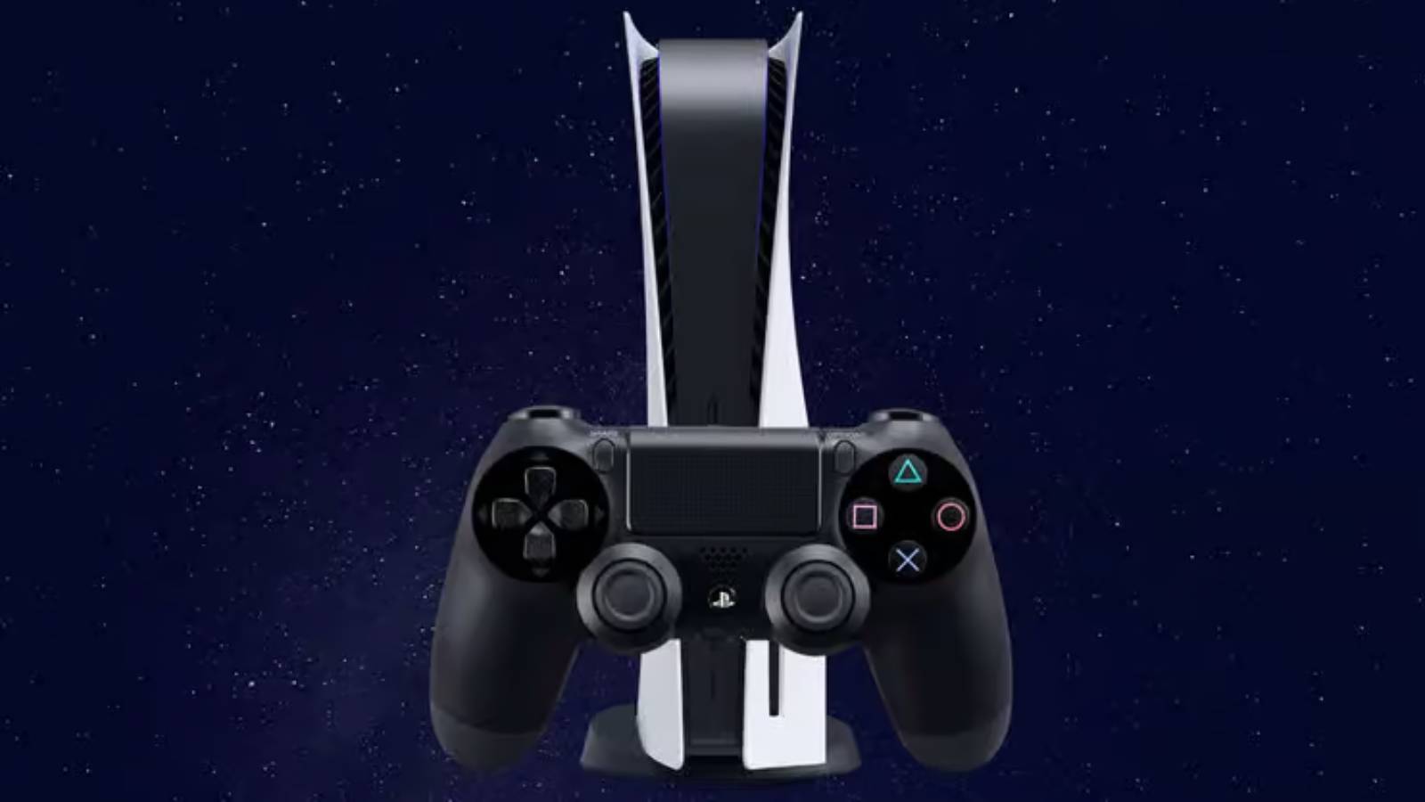 Image of the PS4 controller infront of the PS5.