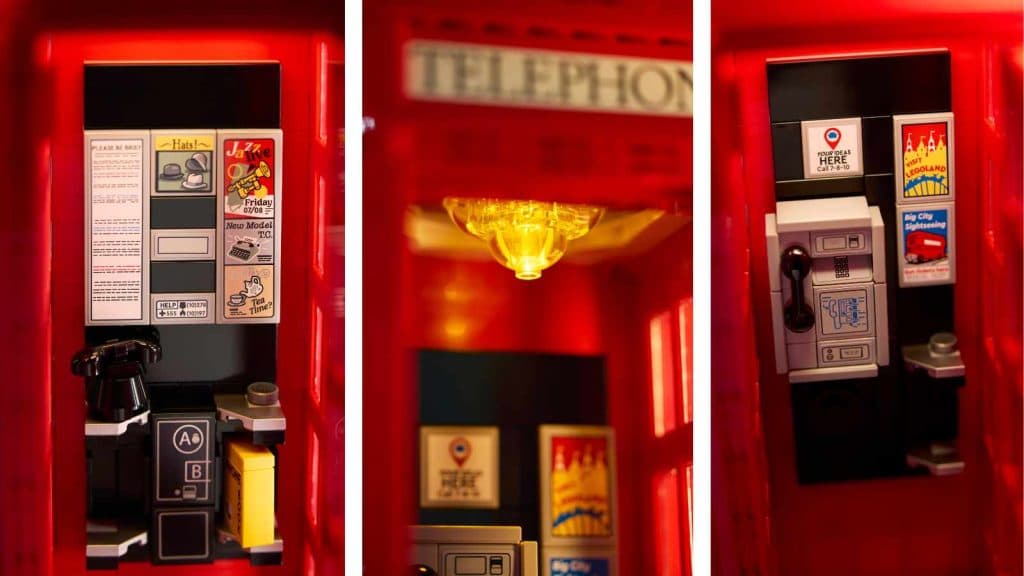 The interior of the LEGO Ideas Red London Telephone Box set